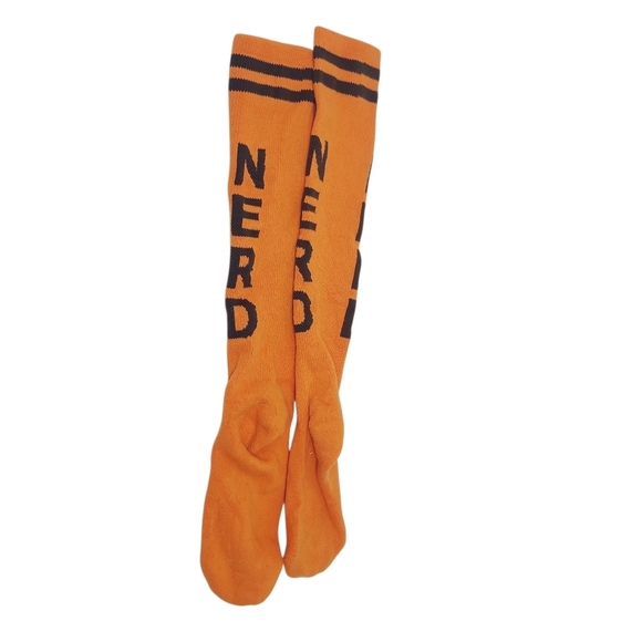 NERD | Classic Unisex Knee High Novelty Tube Socks in Orange & Brown (One Size) - Picture 8 of 8